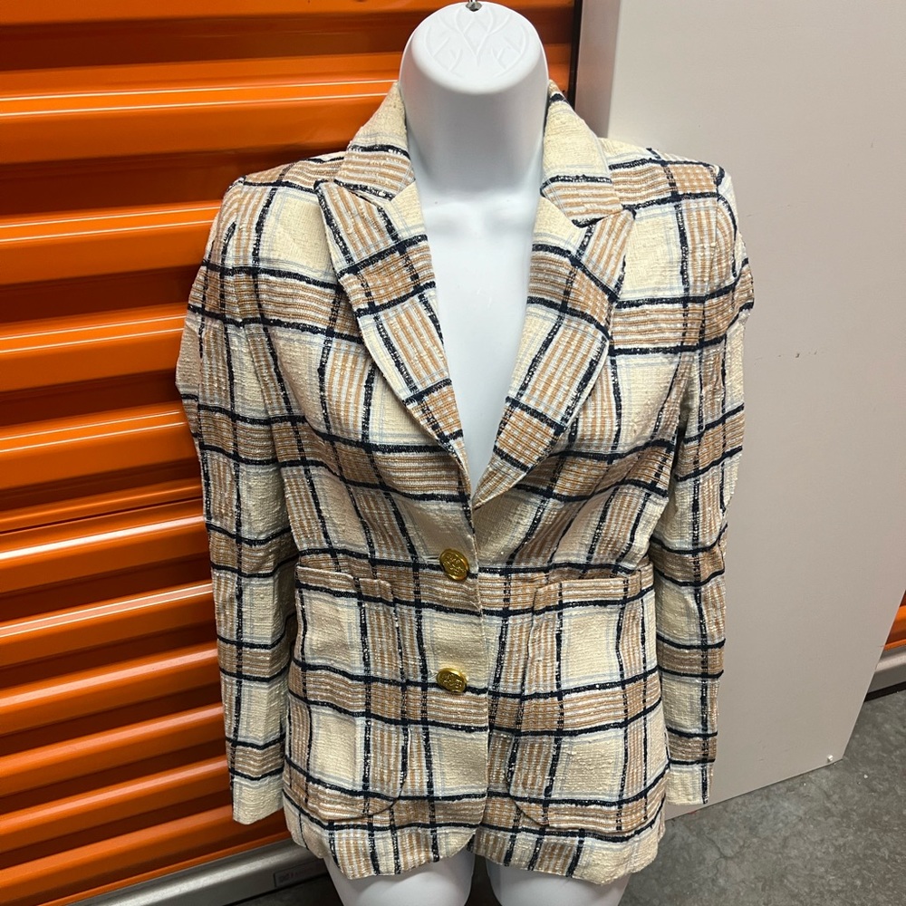 Smythe multicolored cream background  Plaid Blazer Jacket - Size 4 (P)